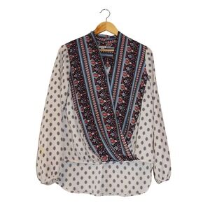 Eyeshadow Blouse Womens Medium White Blue Coral Excellent Boho Surplice Top